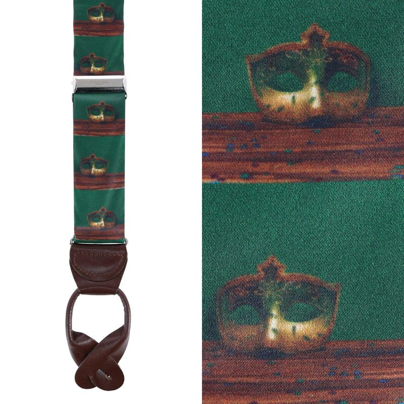 Trafalgar Men's Secret Identity Mardi Gras Mask Silk Button End Suspenders — image 2 of 3